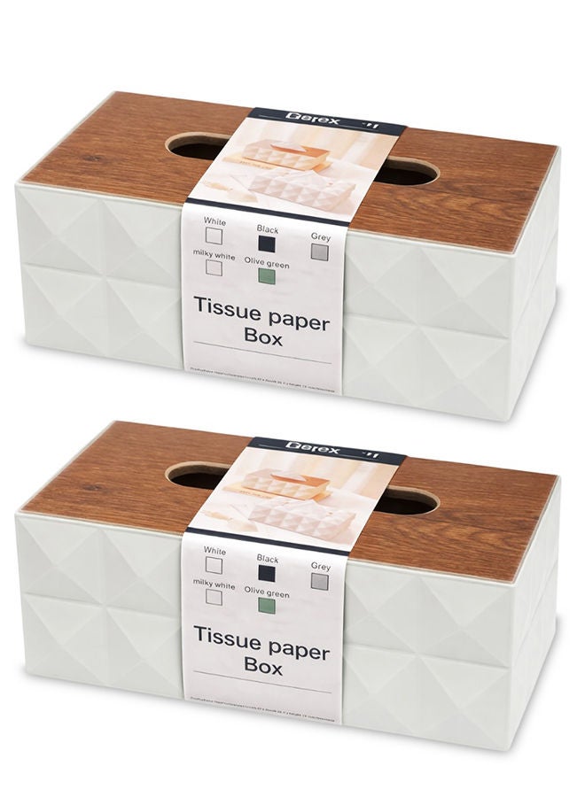 2 White Modern Tissue Box Cover with Lid – Decorative Rectangular Tissue Holder for Bathroom, Living Room, Bedroom & Office Beige